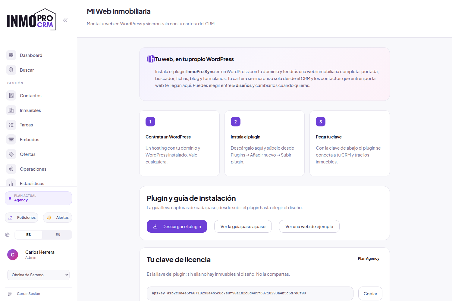 Pantalla Mi Web Inmobiliaria en InmoPro CRM