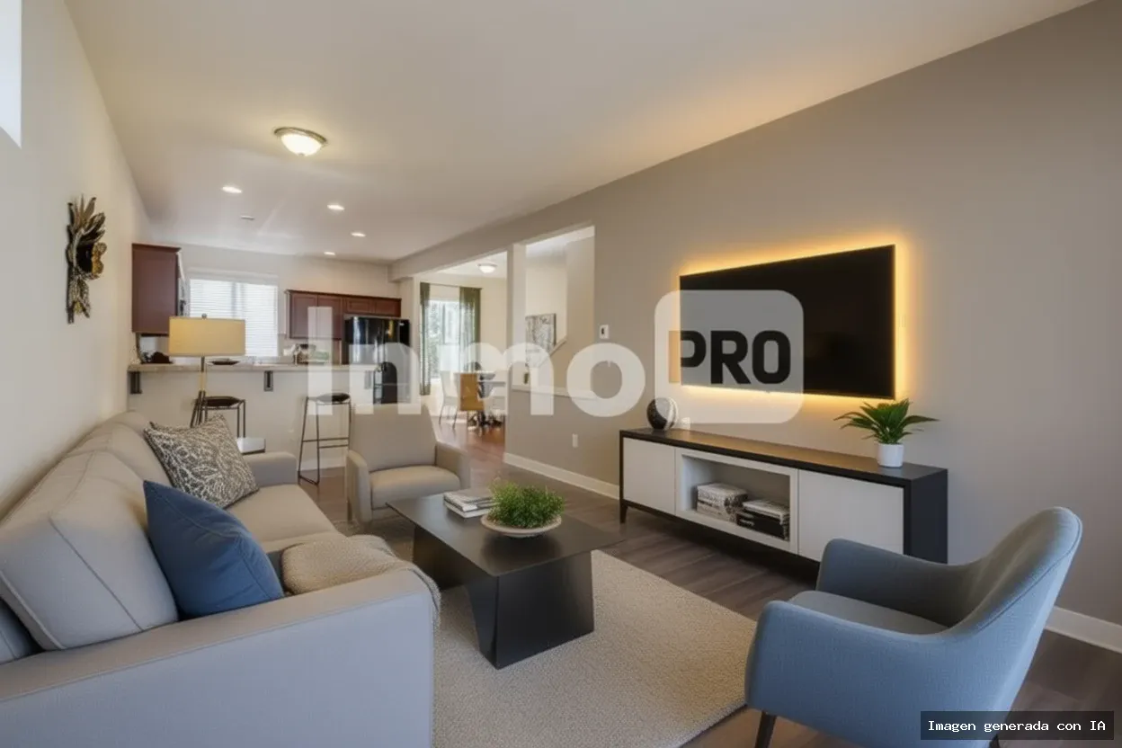 Después: Salón abierto a la cocina con home staging virtual