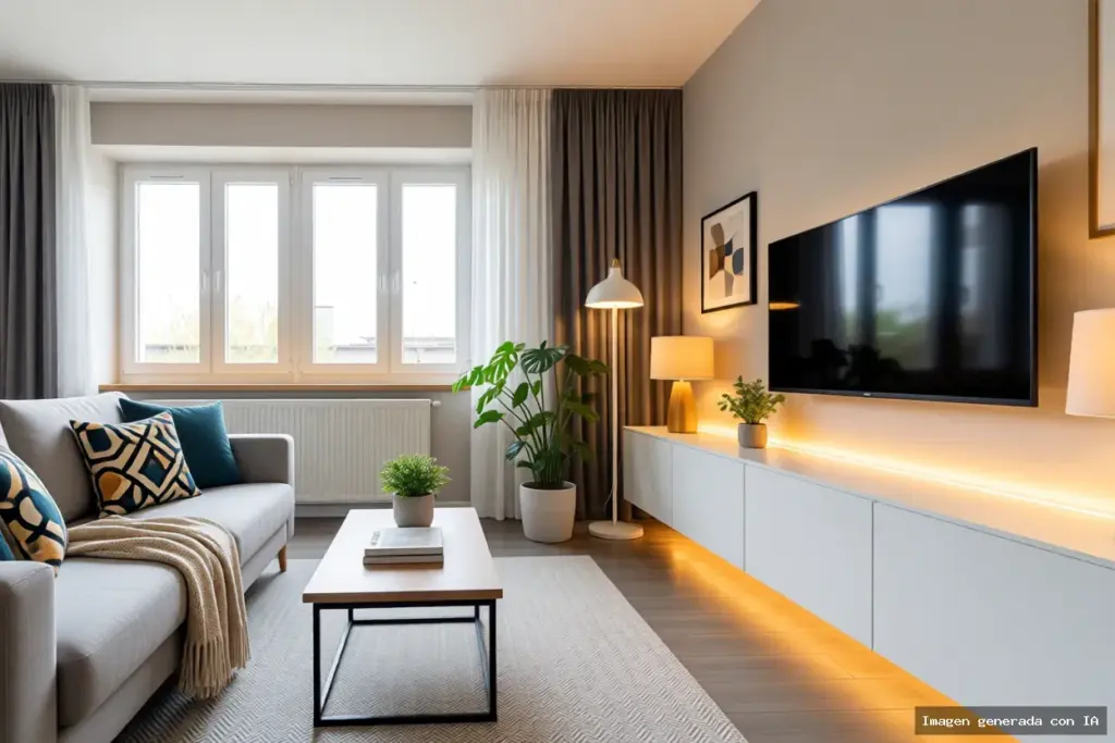 Salón redecorado con home staging virtual gratis con IA